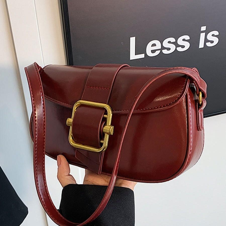 Trendy Small Pu Saddle Bag For Women 2023 Winter Street Style Shoulder Crossbody Bag