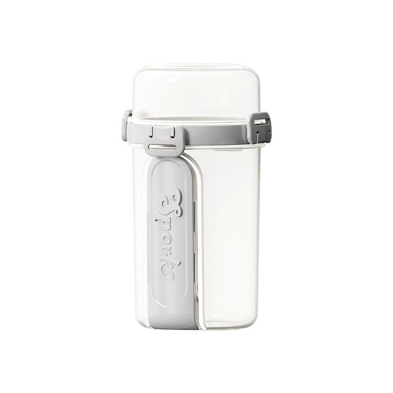 Portable Double-layer Salad Cup, Breakfast with Sealed and Leak-proof Plastic Cup, Student Lunch Box with Spoon and Lid