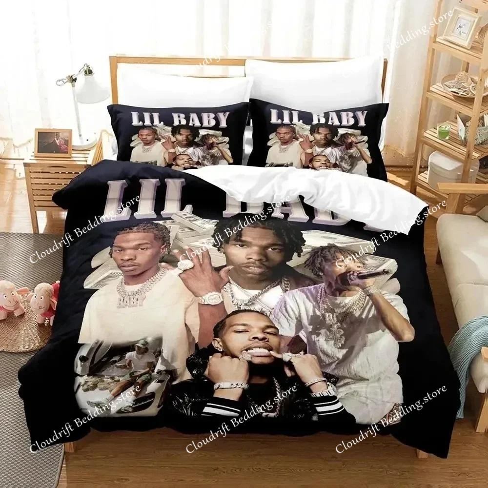 Rapper Lil Baby Bedding Set Boys Girls Twin Queen Size Duvet Cover Pillowcase Bed Boys Adult Fashion Home Textileextile
