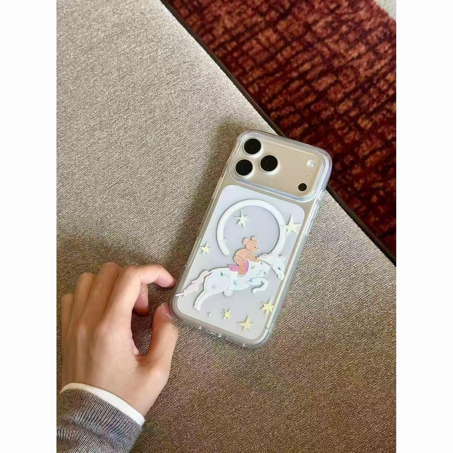 Little Bear Star Acrylic Cartoon Phone Case for Apple 13Pro, 14, 15, 16, 17ProMax Apple 11