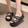Summer new sequined Velcro style sandals women's platform casual fashion cool slippers