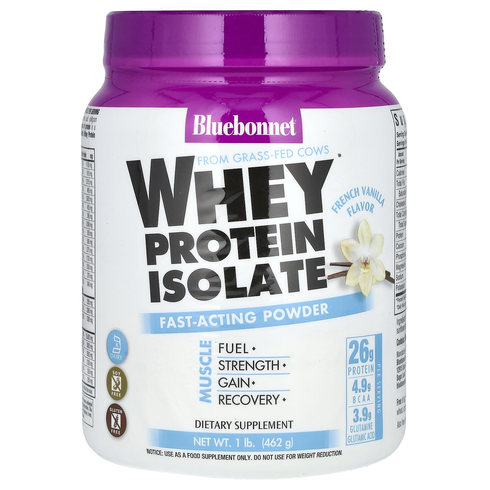 

Bluebonnet Nutrition, Whey Protein Isolate, French Vanilla Flavor, 1 lb (462 g)