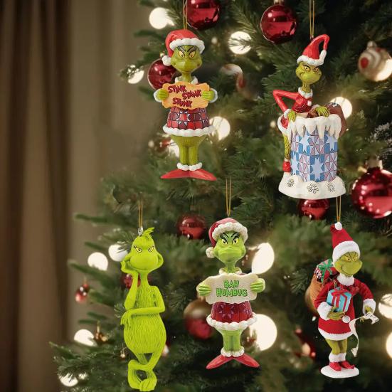 5 Pcs Green Elf Christmas Ornaments Acrylic Green Elf Christmas Tree Hanging Decoration for Holiday Party Decoration