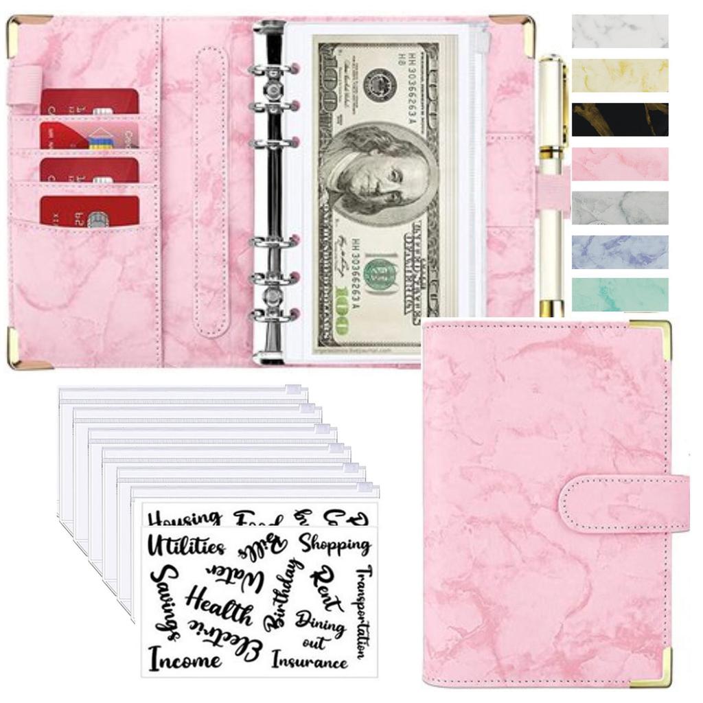 A6 Money Saving Organizer PU Leather Budget Binder Marble Notebook Budgets Planner  Envelope Office School Supplies