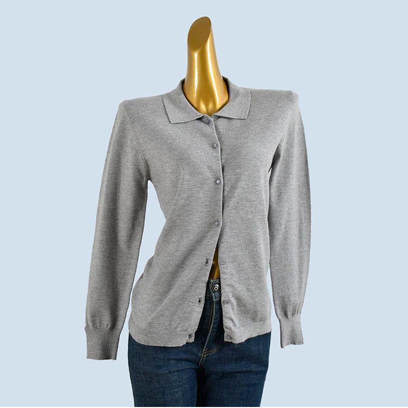 Foreign Trade Order Polo Collar Knit Cardigan Spring and Autumn Loose Women's Long Sleeve Slim Fit Slimming Top Casual All-matching Outer Wear