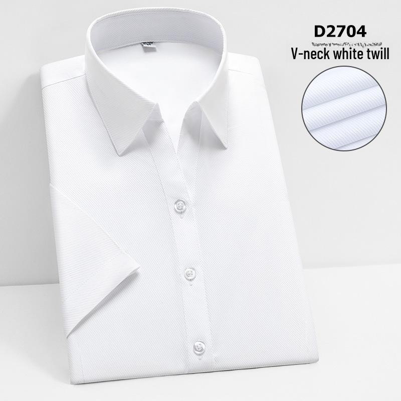 Camisa Social Feminina Slim Fit de Manga Curta - Branca com Listras Azuis, Sem Ferro, Gola V.