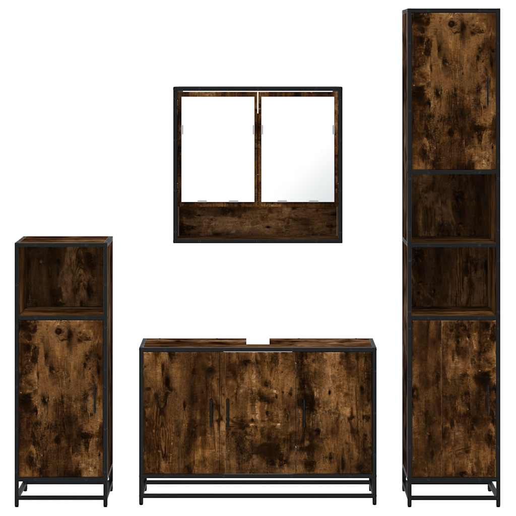 4 Piece Bathroom Furniture Set Smoked Oak Wood Based Material