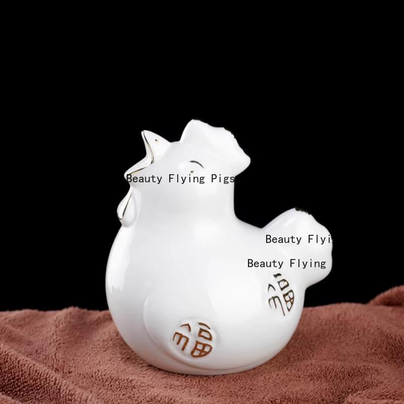 1pc Ceramic Zodiac Rooster Mascot White/Red Rooster Ornament Home Decoration Desktop Animal Ornaments Ceramic Craft Animal