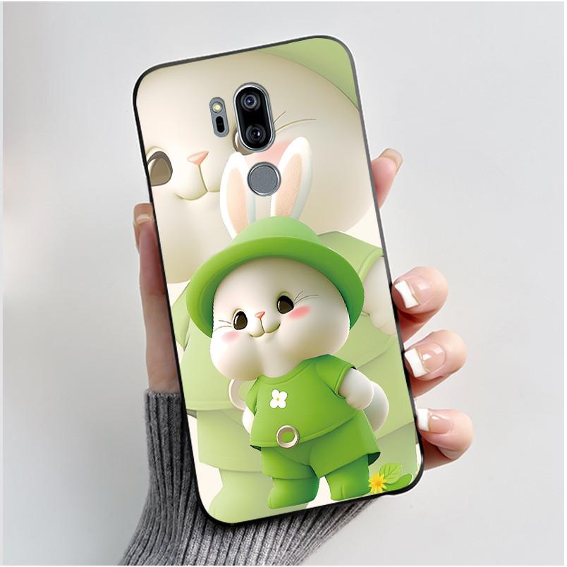 Case For LG G7 ThinQ Casing G710EM Cute Love Rabbit Funny Cartoon Ultra Slim TPU Black Silicone Soft Case LG G7 Plus Phone Cover