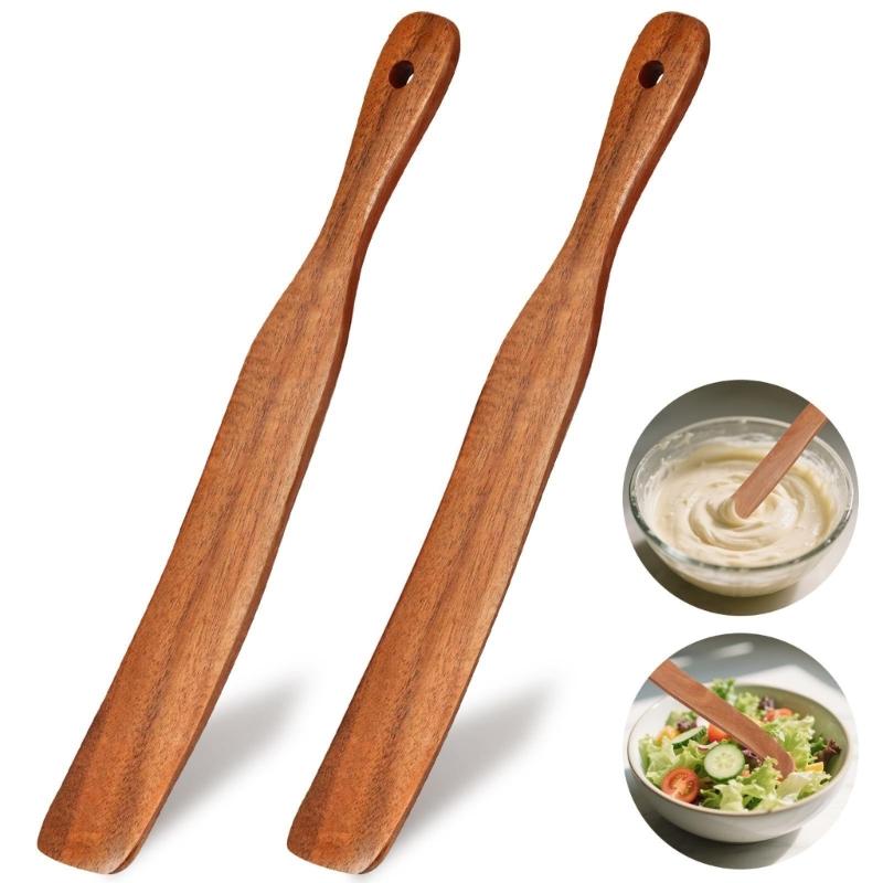 2 Piece Skinny Spurtle for Sourdough Starter, Mixing, Reaching Bottom of Jar, Dough Whisk, Wooden Spatula Kitchen Tool