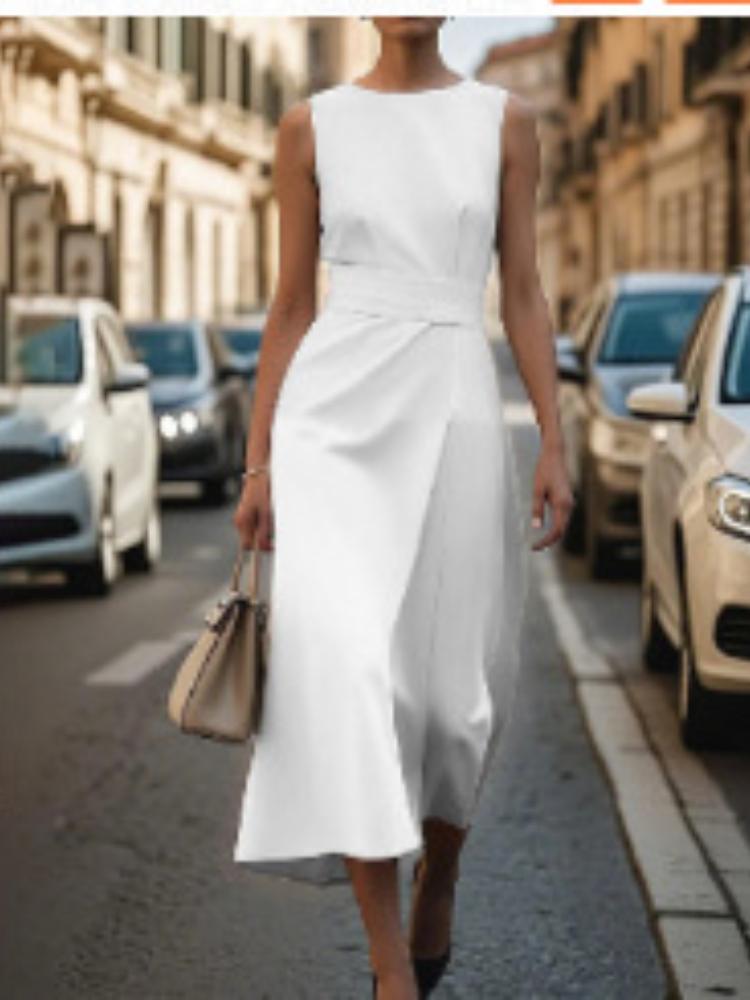 

Women s Sleeveless Belted Dress with Asymmetrical Hem, Casual Chic Office Wear 3xL