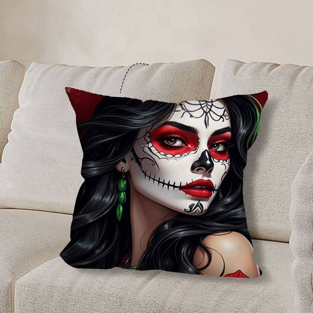 S-Skull Girl Catrina R-RoseS Pillow Case Pillow Case Living Room Sofa Cushion Cover Suitable For Home Bedroom Room Decoration