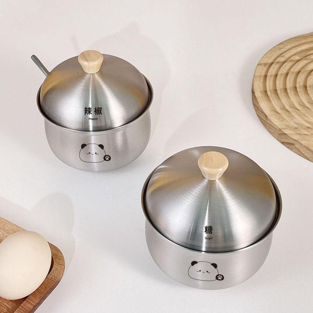Silver Stainless Steel Sugar Bowl Large Capacity Seasoning Jar Durable Salt Organizer  for Kitchen