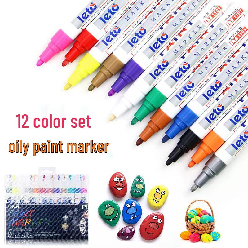 Sada 12 barevných popisovačů: Pneumatika, Auto retušování, Helma, Bílé a barevné značení pro DIY projekty