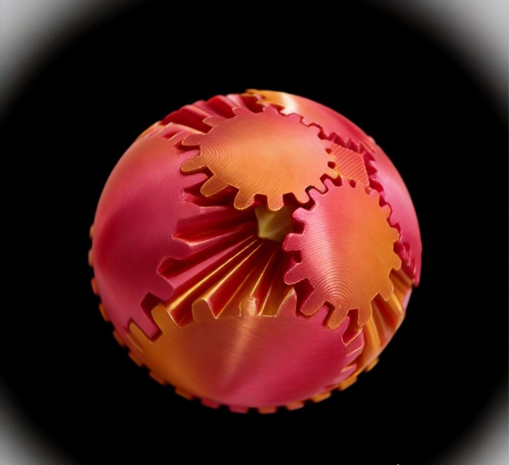 Gear Ball 3D Printed Spin Ball - Smooth Rotating Desk Sculpture For Relaxation And Focus, Unique Office Decor For Adults