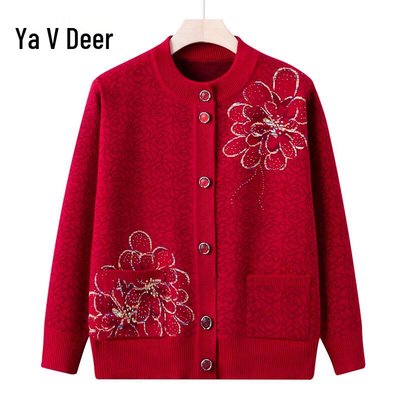 

Yalu Elderly Women s Spring Autumn Knitted Cardigan Sweater 3XL