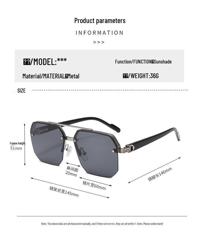 Trendy European and American Style Unisex Large Frame Double Bridge Half Frame Sunglasses