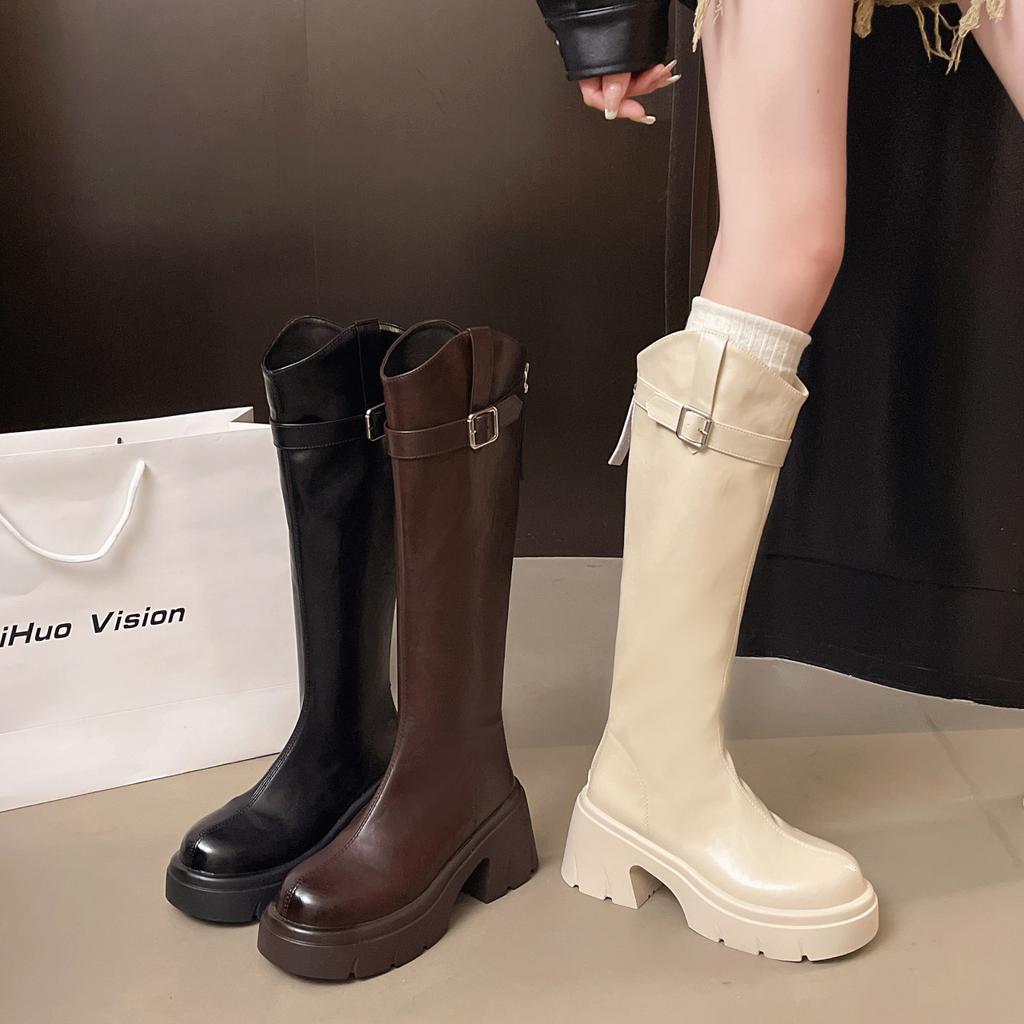 Autumn new v-mouth boots, but knee-thick soles to increase height, fashion boots, no knight boots