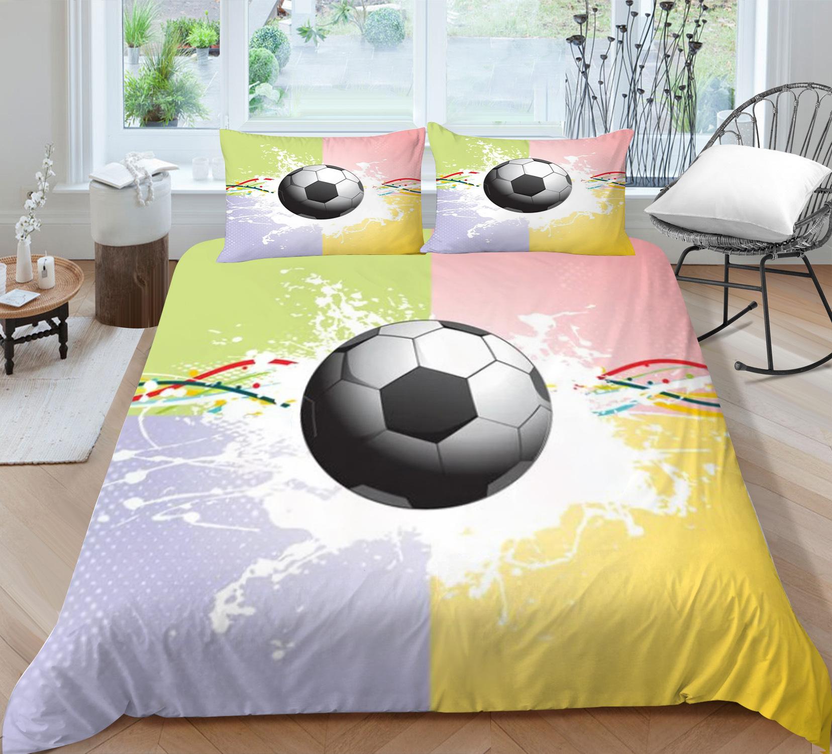 

Football Series Quilt Cover Pillowcase Two Or Three-Piece Set Polyester Abraded 3D Digital Printing EU single 135*200