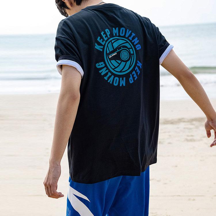 Anta Letter Pattern Printed Casual Sports Round Neck T-Shirt Unisex Tops Black 952228144-3