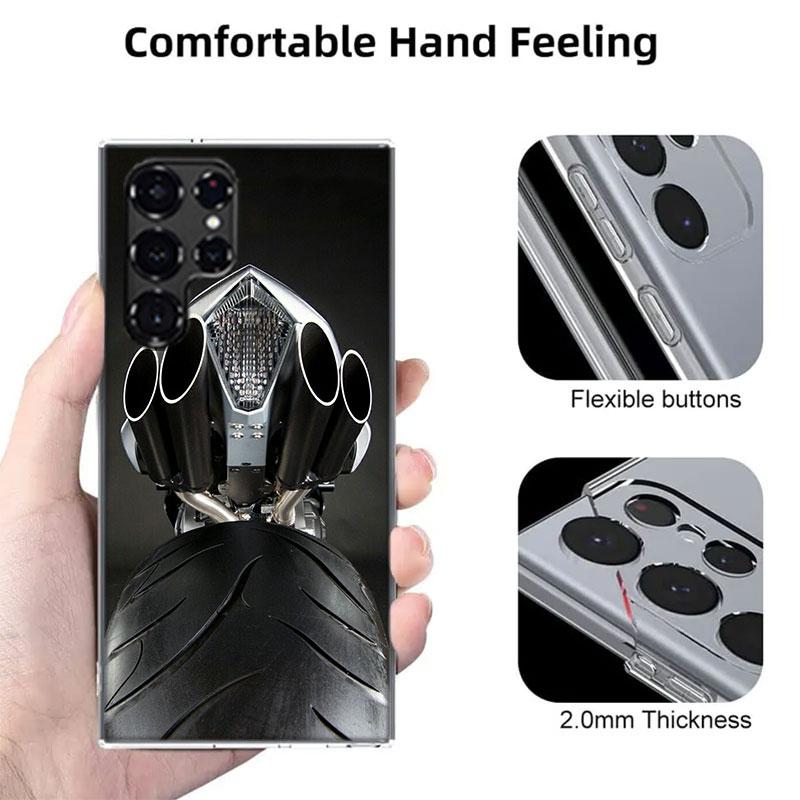 Motorcycle Rear Wheel Exhaust Capa Phone Case For Samsung S26 Ultra S25 Edge Galaxy S23 S21 S20 S24 FE S22 S10 Plus Cover Clear