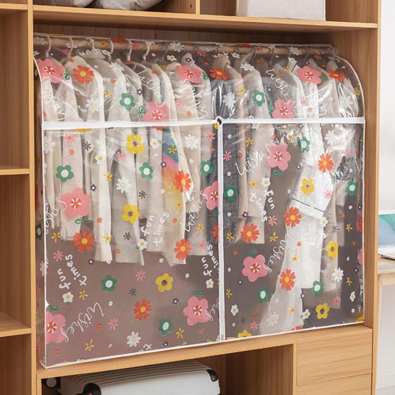 Sun Flower Transparen Dust Cover With Zipper Wardrobe Dust Cover Cloth Coat Suit Storage Bag Student Dormitory Storage Supplies