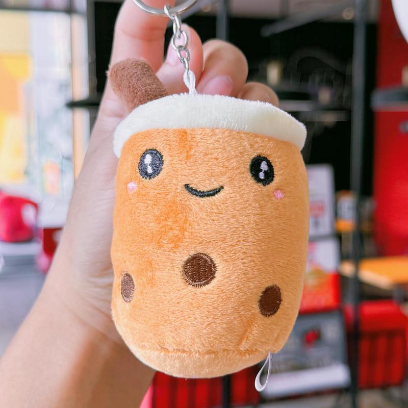 Cute Cartoon Panda Rabbit Fruit Milk Tea Cup Plush Toy Pendant Keychain Kids For