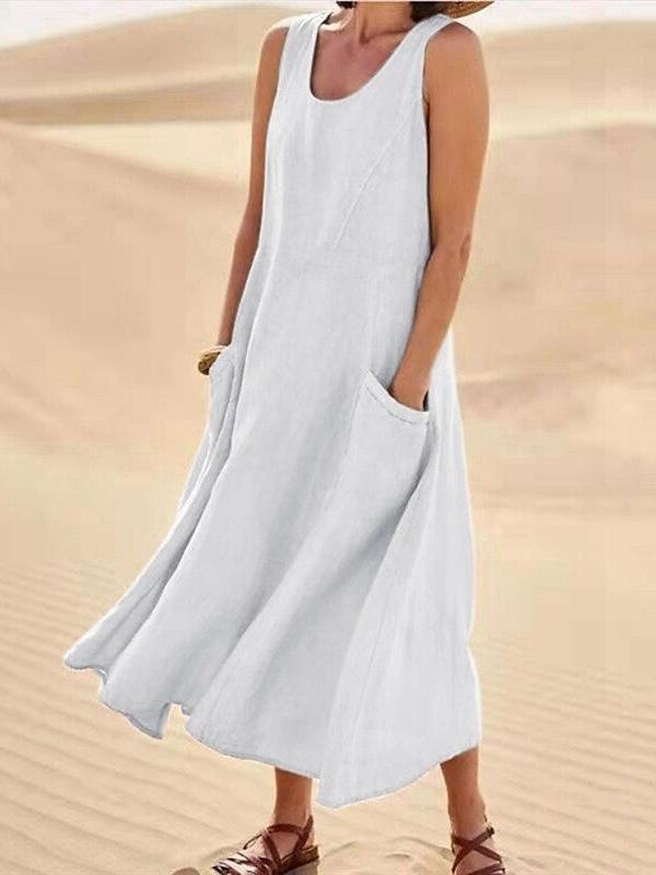 Sleeveless Round Neck Cotton Dress for Women - Spring/Summer Collection