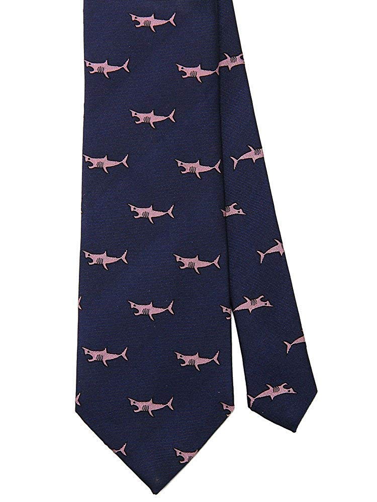 COLORATA Great White Shark Tie Navy Pink Small Pattern Silk Jacquard Animal Shark Polka Dots Animal Gift (145x8.5cm / & / / 100% / Weave) /