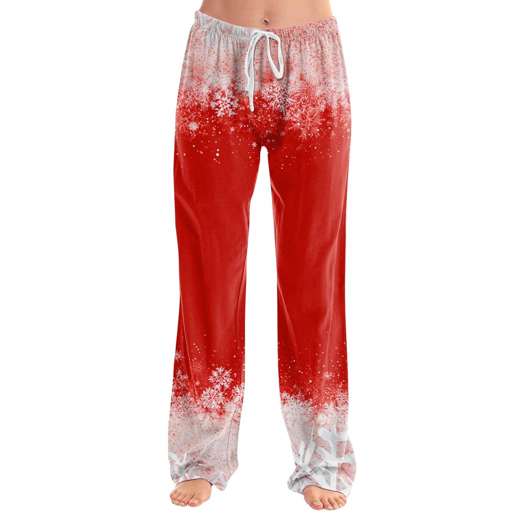 Women's Casual Christmas Print Pants Loose Fit Holiday Trousers