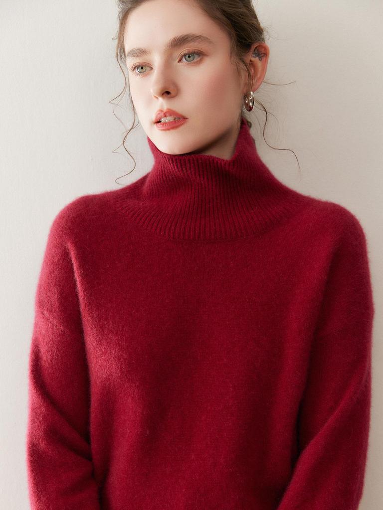 Cashmere Women's High Neck Thick Pullover: Slimming Loose Fit, Solid Color - Autumn/Winter 2026 Collection