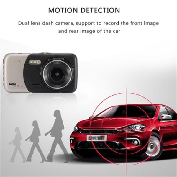 4 Inch Screen Car Camera, 170° Wide Angle G-sensor Motion Sensor Night Vision Car Mount Dashboar Camera Parking Monitor Car Dashcam with Rear Camera