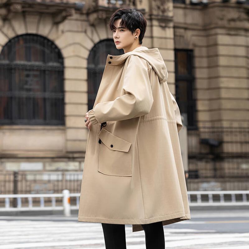 ROMON Men's Mid-length Hooded Trench Coat