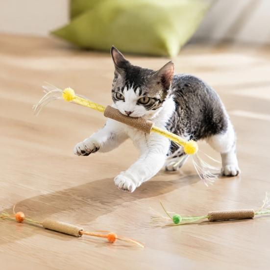 Cat Scratching Toy Mesh Tube Toy, Interactive Kitten Chew Flexible with Linen Stress Relief Entertainment Wrap And Plush Balls, Safe Teething