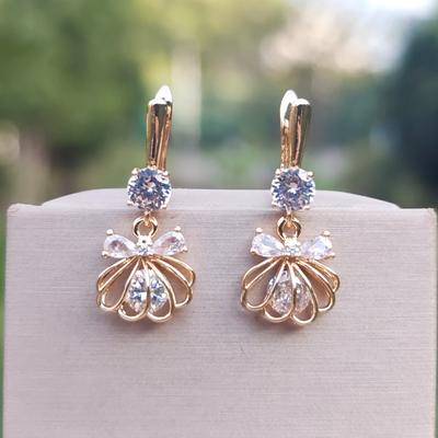 1 Pair Fashion Zircon Bow Hollow Shell Dangle Earrings for Women Daily Jewelry Party Accessories