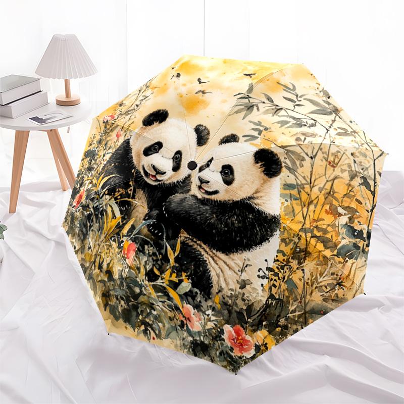1 PC Automatic Folding Umbrella - Panda Pattern, Portable & Foldable Design with 8 Ribs, Christmas Birthday Gifts