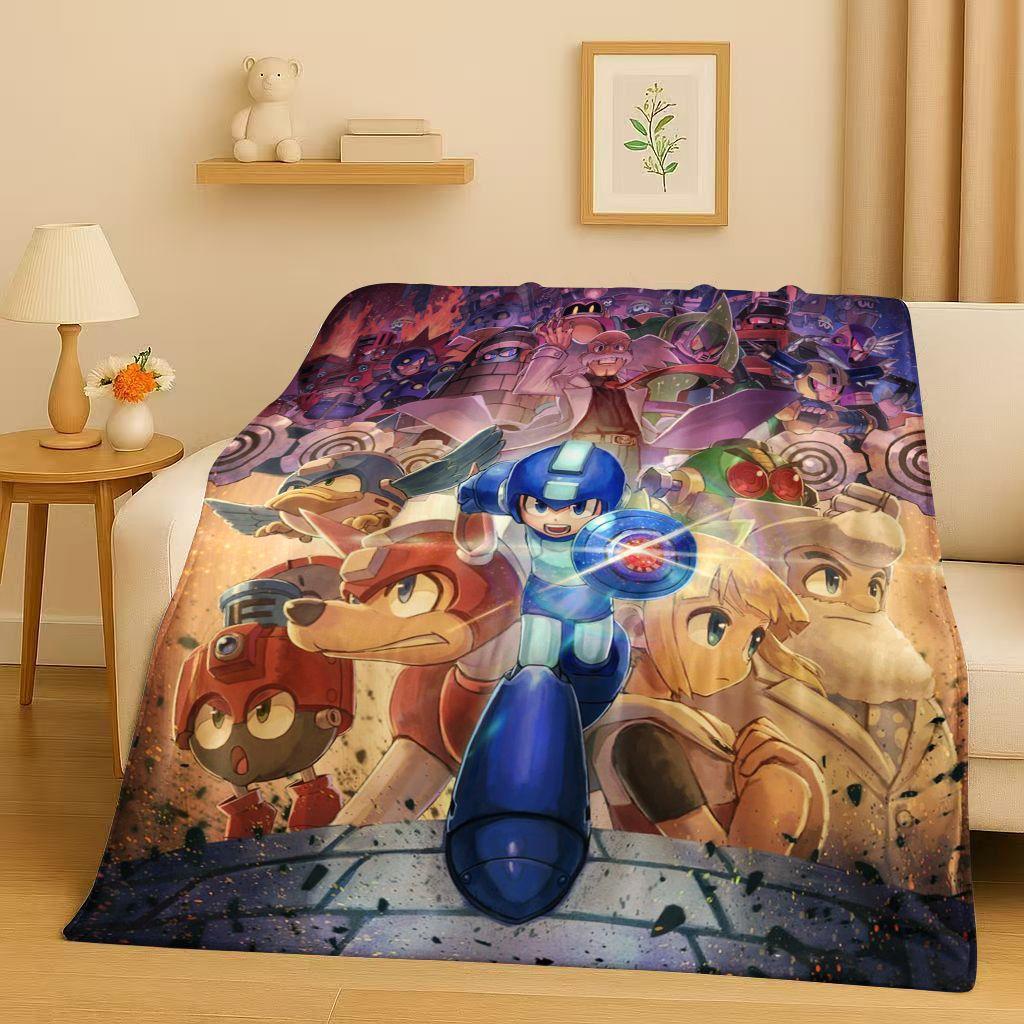 Classic Game Rockman Mega Man Flannel Blanket,Ultra Soft Warm Plush Throw for Home Bedroom Bed Sofa Cover Office Travel Picnic