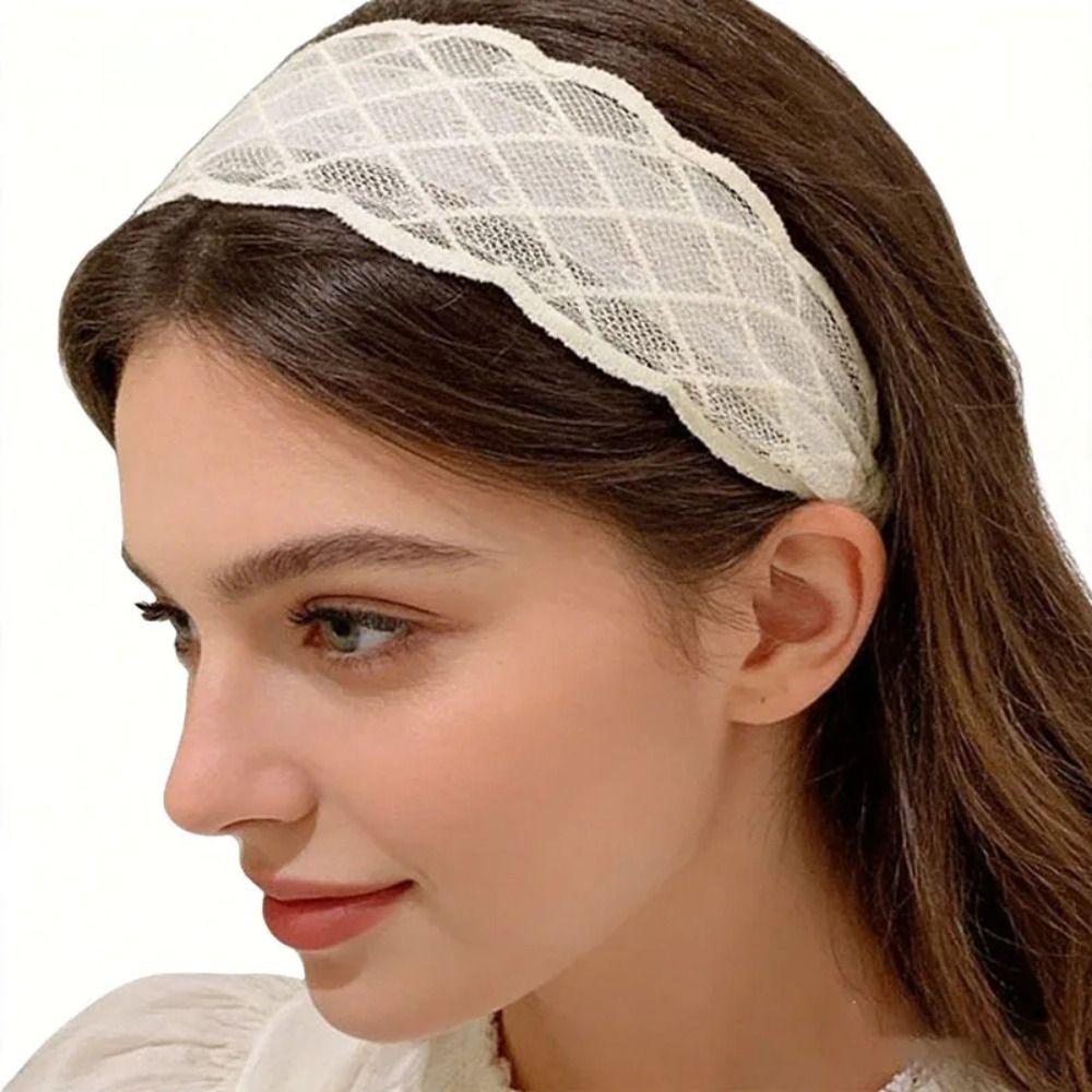 Mesh Lace Headband Lace Wide Edge Hair Hoop Elegant Bohemian Headwrap  For Women Girls
