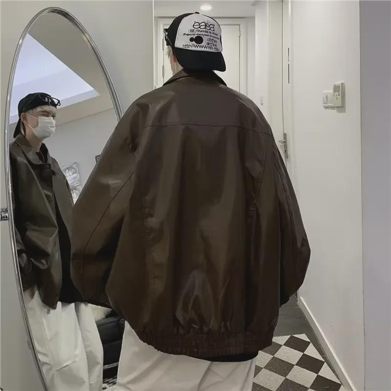 Unisex American Retro Brown PU Leather Motorcycle Jacket - 2024 Spring & Autumn Collection