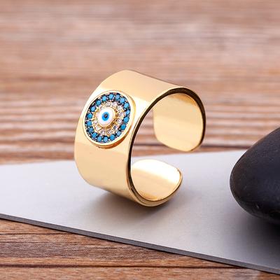 Fashion Design Bohemian Copper Zircon Turkish Evil Eye Rhinestone Adjustable Rings For Women Vintage Open Ring Lucky Jewelry
