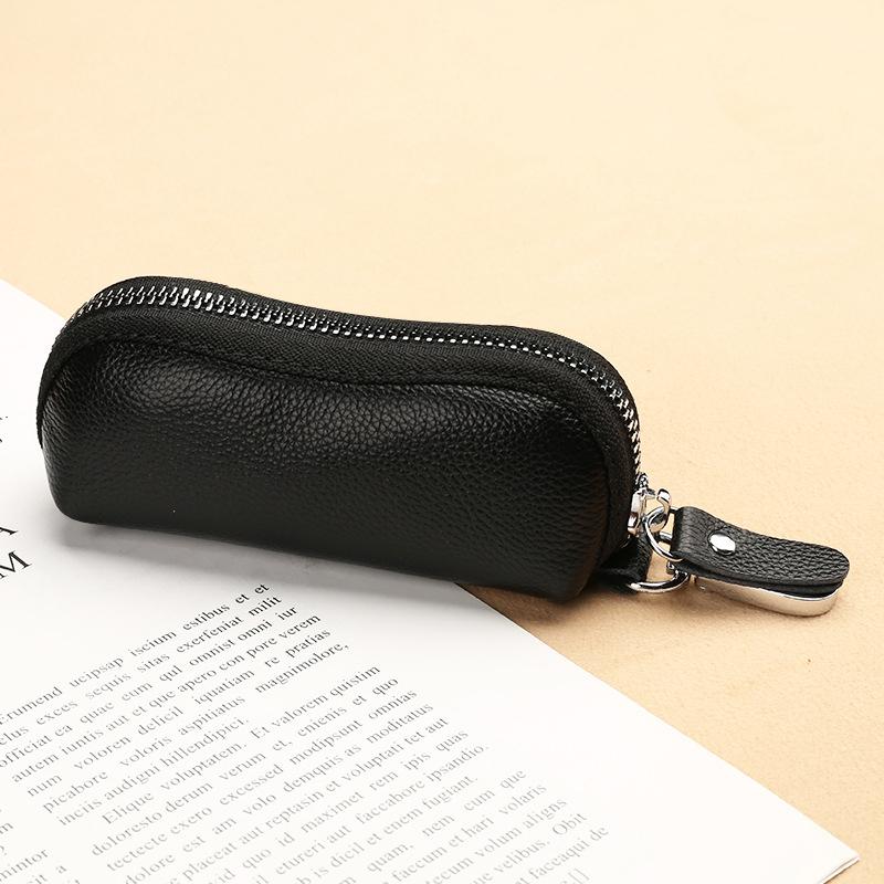 

EDC Keychain for Women Genuine Leather Key Box for Car Keys Holder Case Mini Pocket Card Wallet Coin Pouch Women s Purses чёрный