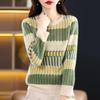 Women's Retro Geometric Wool Sweater - Round Neck, Color Block, Loose Fit, Slimming Pullover for Autumn/Winter