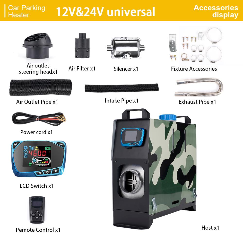 12&24V 5-8KW Universal Vertical Integrated Parking Heater Aluminum Alloy Single Hole Air Outlet Bidirectional LCD Remote Control