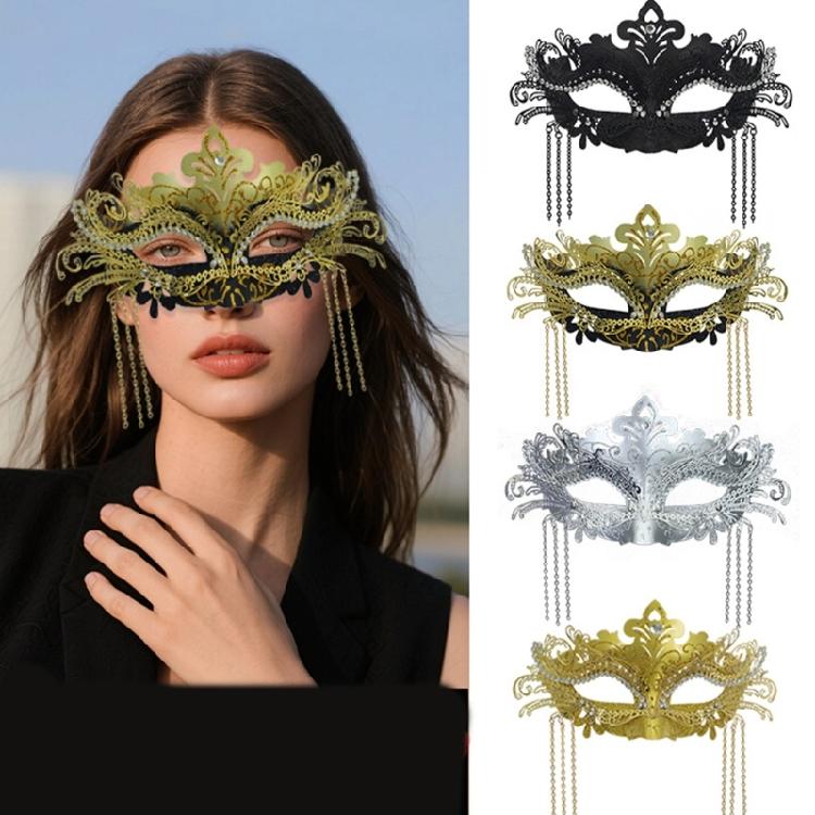 Luxurious Beaded Half Face Mask Practical Metal Plastic Blend Costume Prop For Masquerades Theater Art