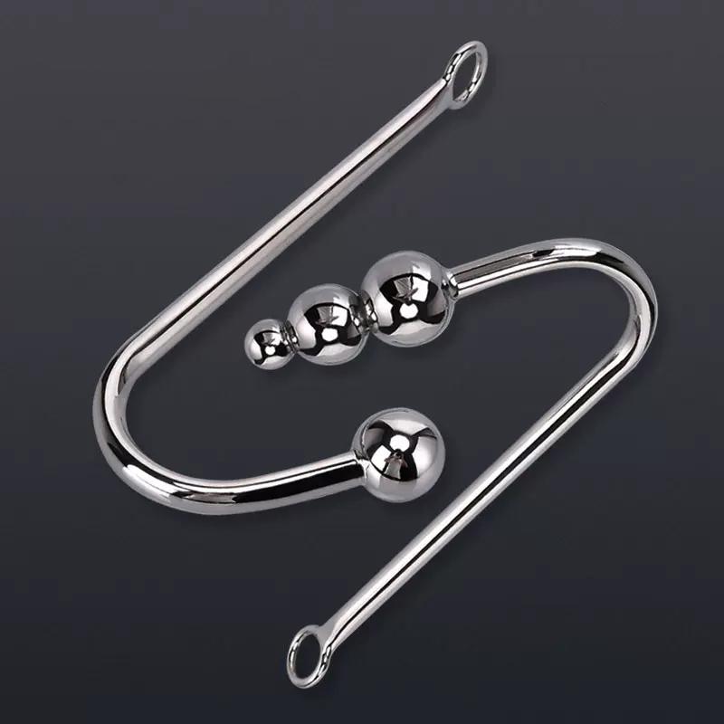 Stainless Steel Anal Hook with Anal Beads Hole Anal Hook Metal Butt Plug Anal Sex Toys Adult Product Vibrator for Men Gay