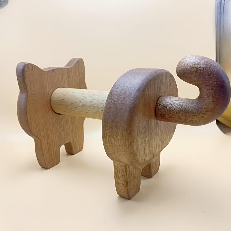Charming Shiba Inu Toilet Paper Holder Handcrafted Solid Wood Bathroom Accessory with Adorable Dog Design, Minimalist Bamboo Decor for Dog Lovers
