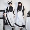Traje de Empregada Estilo Japonês Preto Branco Vestido Longo Lolita Unissex Homens Mulheres Fantasia de Halloween Uniforme Conjunto Completo Adultos Tamanho Plus