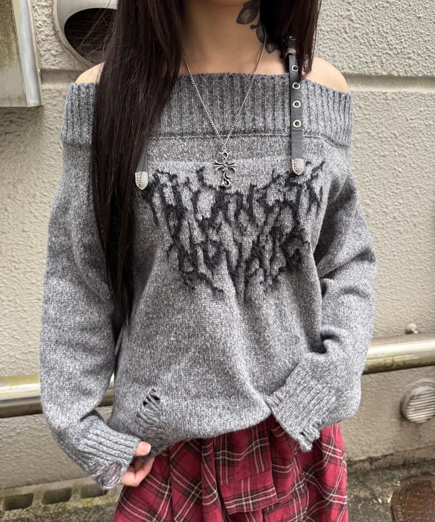 WEGO Figments Punk Gray Off-the-Shoulder Knit, Women's,