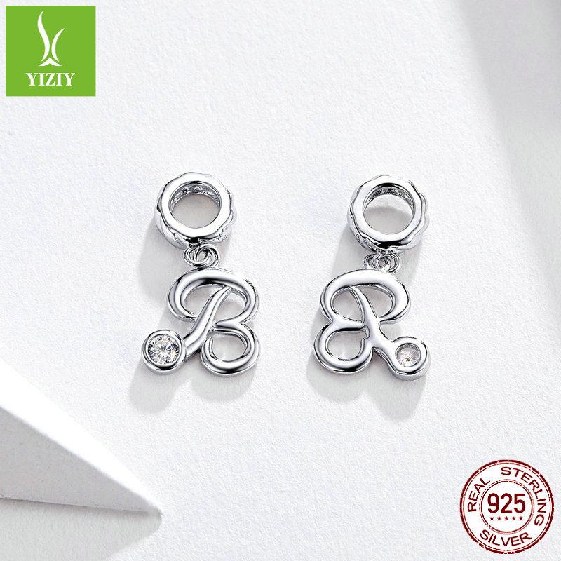 26 Letter Charm 925 Sterling Silver Pendant Korean Fashion Beaded Bracelet Silver Jewelry Accessories