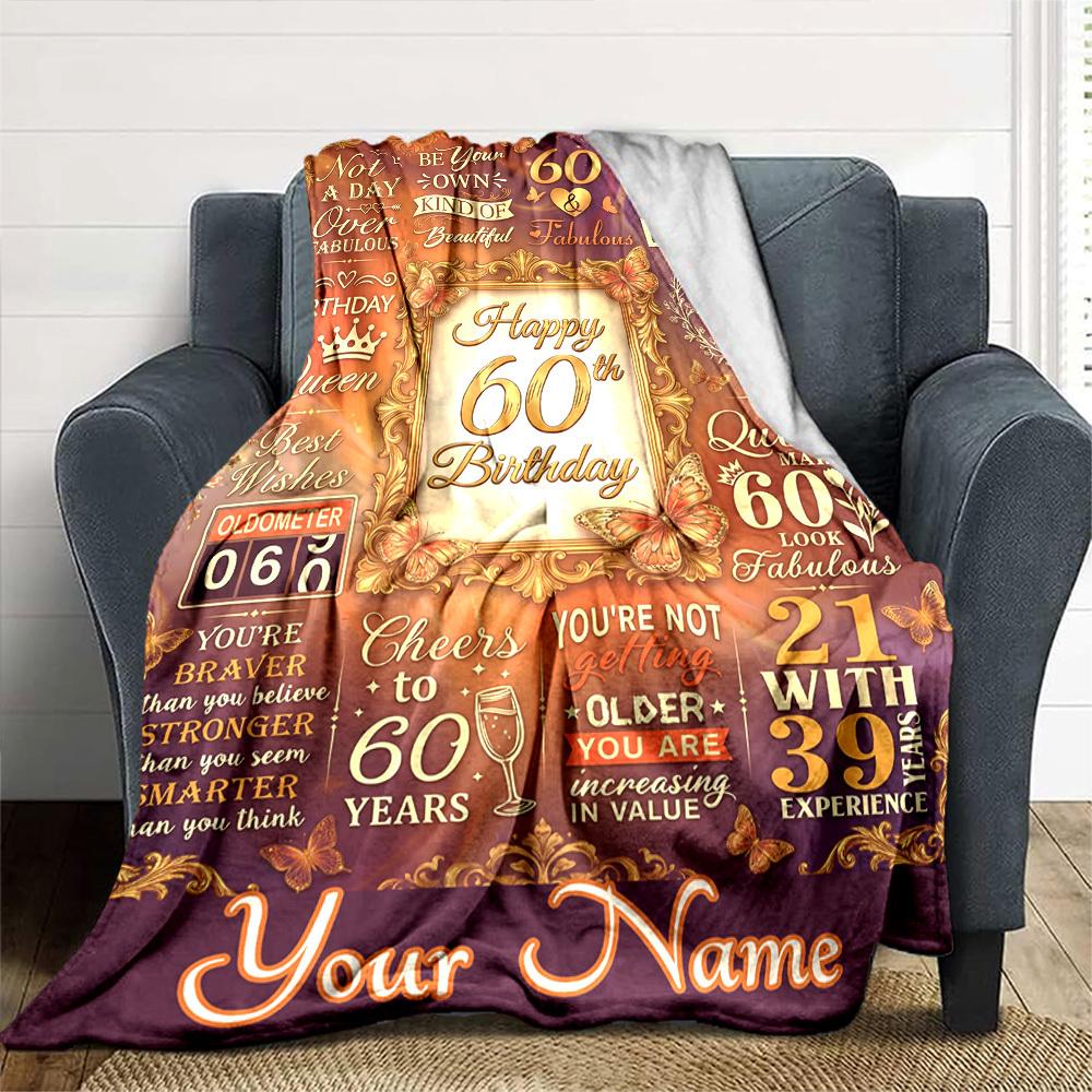 Happy 60Th Birthday Blanket Personalized Name Soft Warm And Versatile For Sofa Bed Office And Travel Machine Washable Comfortable In All Seasons Best